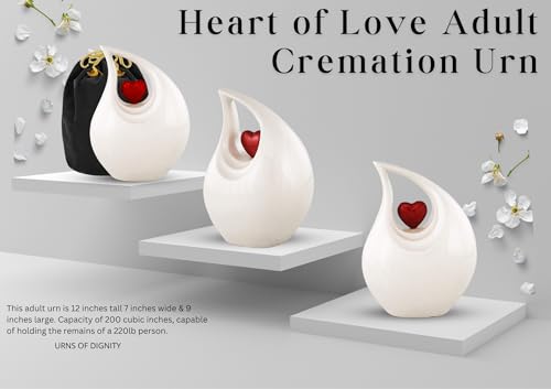 Heart of Love Cremation Urn for Human Ashes – Large Adult Funeral Urn, Decorative Memorial Urn, Metal Burial Urn for Loved One Ashes (Non-Customize, Adult)