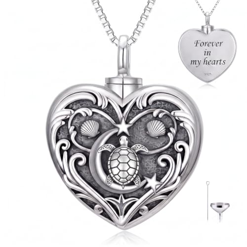 WINNICACA Cremation Jewelry for Ashes Locket Ashes Necklace Urn Necklace for Women Sterling Silver Cremation Necklace for Ashes Fine Keepsake Picture Necklace Memorial Jewelry - style: D06-Turtle Urn Necklace