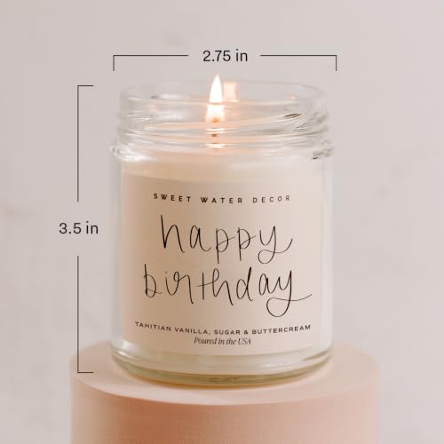 Sweet Water Decor Happy Birthday Soy Candle - Vanilla Sugar & Buttercream Sweet Scented Happy Birthday Candle Gift for Mom, Friends & Girls - 40 Hour Burn Time - 9oz - Non Toxic - style: Happy Birthday
