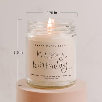Sweet Water Decor Happy Birthday Soy Candle - Vanilla Sugar & Buttercream Sweet Scented Happy Birthday Candle Gift for Mom, Friends & Girls - 40 Hour Burn Time - 9oz - Non Toxic - style: Happy Birthday