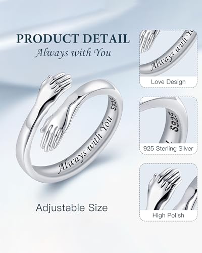 LOVECOM S925 Sterling Silver Hug Rings for Women Teen Girls Mother Daughter - color: Always with You, size: US Size 6
