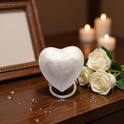 Heart Keepsake Urn for Human Ashes - High Gloss Cremation Urn with Stand and Velvet Bag, Perfect for Adults & Infants (White)