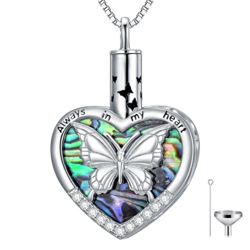 WINNICACA Urn Necklaces for Ashes 925 Sterling Silver Tree of Life Heart Cremation Jewelry for Ashes Jewelry Gifts for Human Ashes Keepsake Memorial Jewelry for Women Men - style: 6-Butterfly Urn