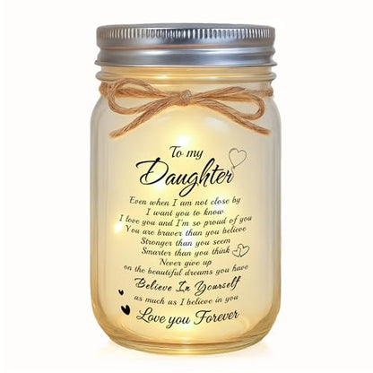 To My Daughter Mason Jar Night Light Gift From Mom Dad - Inspirational Birthday Graduation Encouragement Gifts, LED Table Lamp with Warm Glow - style: To Daughter
