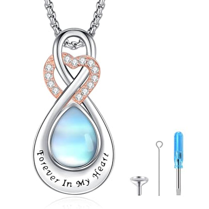Infinity Urn Necklace for Ashes Sterling Silver Heart Moonstone Turquoise Birthstone Keepsake Memorial Cremation Jewelry for Women - style: Infinity A-06-Jun.-Moonstone