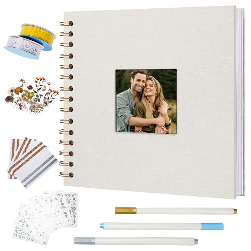 Vienrose Scrapbook 10x10 Inch Hardcover Kraft White Pages DIY Scrapbook Photo Album Linen Cover Scrap Book Photo Albums Scrapbooking Supplies Kit for Couple Family Wedding Travel - color: Beige, size: 10 Inch 40 Sheets