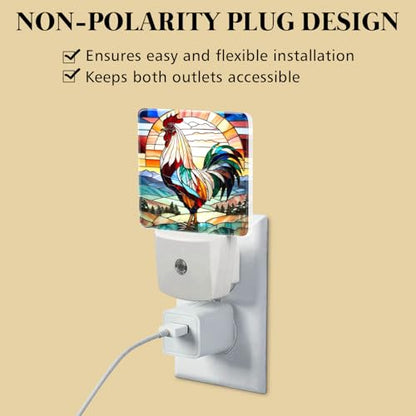 Rooster Stained Glass Night Lights Plug into Wall for Room, Rooster Night Light LED for Bedroom - color: Rooster