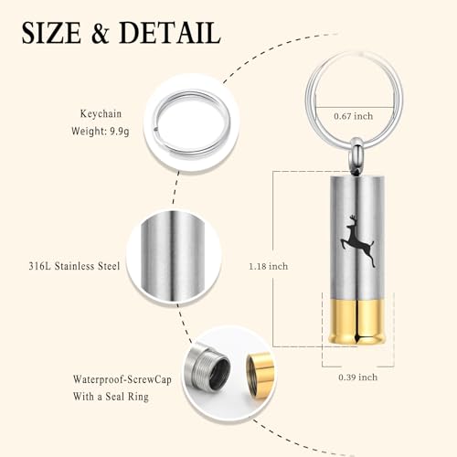 Oinsi Shotgun Shell Cremation Jewelry Urn Necklace For Ashes Of Loved Ones -Dad/Mom/Son/Grandma/Grandpa Cylinder Memorial Locket Pendant Necklace - color: Deer (Keychain)