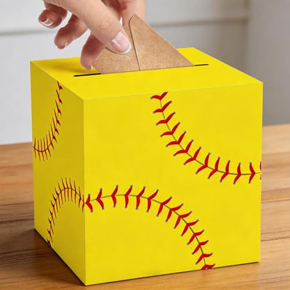 Hxezoc Softball Card Box Sports Party Favors Post Box Cardboard Receiving Money Holder for Softball Theme Wedding Reception, Baby Showers, Anniversary, Birthday Party, Table Centerpiece Decorations - style: Softball