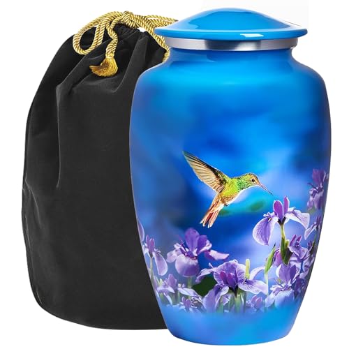 Trupoint Memorials Cremation Urns for Human Ashes Adult Female, Decorative Burial Urn for Men & Women – Large, Blue Hummingbird - color: Blue