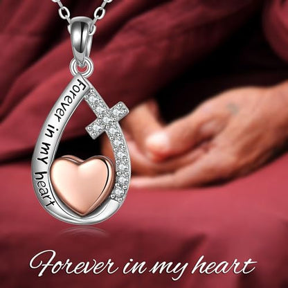 Heart/Cross/Infinity Moonstone Urn Necklace for ashes for Women Sterling Silver Dainty Cremation Jewelry Trendy Ashes Keepsake Memorial Gift for Mother/Grandma/Sister/Husband - style: Teardrop Love 2