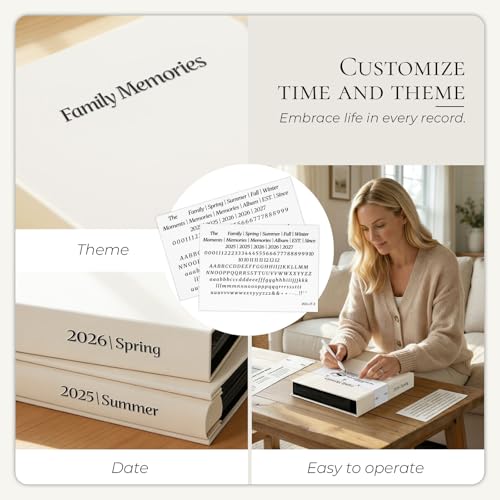 Vienrose Family Photo Album 4x6 200 Pockets Photo Window Beige | Cloth Cover，Family Crystal Stickers，Tweezers，Acid Free Pages - color: Famliy theme, size: 200k