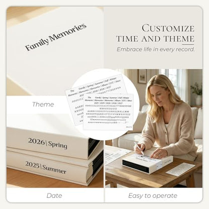 Vienrose Family Photo Album 4x6 200 Pockets Photo Window Beige | Cloth Cover，Family Crystal Stickers，Tweezers，Acid Free Pages - color: Famliy theme, size: 200k