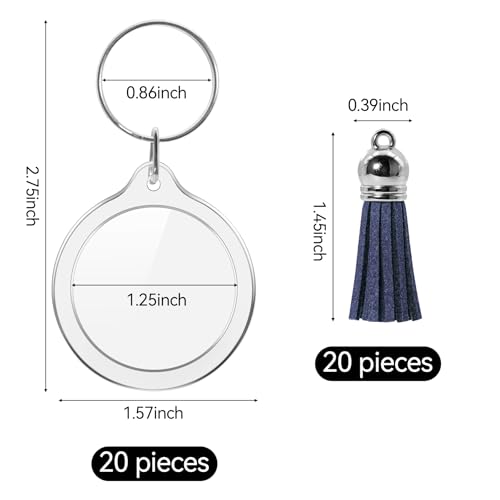 20 Set Acrylic Photo Keychain-Clear Picture Frame Keychain with Tassels - style: Round