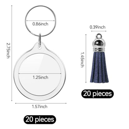 20 Set Acrylic Photo Keychain-Clear Picture Frame Keychain with Tassels - style: Round