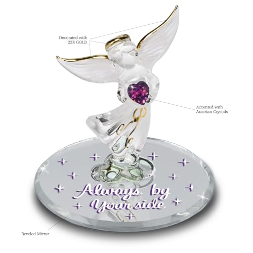 Glass Baron Remembrance Angel Figurine with Crystal Heart and Gold Halo | Handcrafted Angel Figurine with Austrian Crystal Heart, 22K Gold Halo, and Always By Your Side Message - color: Always By Your Side