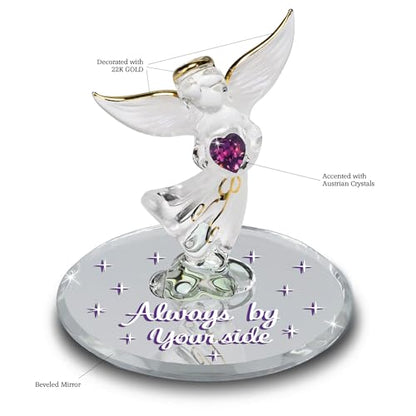 Glass Baron Remembrance Angel Figurine with Crystal Heart and Gold Halo | Handcrafted Angel Figurine with Austrian Crystal Heart, 22K Gold Halo, and Always By Your Side Message - color: Always By Your Side