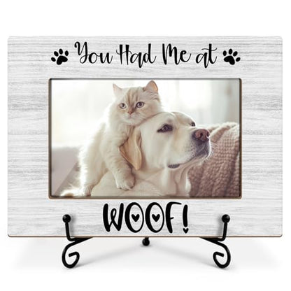 Utaqer Dog Picture Frame, You Had Me At Woof, Picture Gifts For Women Wife Friend, Wooden Picture Frame For Keepsake Birthday Holiday, 4X6 Photo Frame With Stand -29 - style: Woof