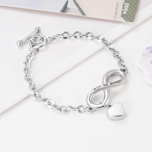 XIUDA Urn Bracelet for Ashes Cremation Bracelet Ashes Bracelet Heart Locket Holder Bangle Link Chain Women Men - color: Silver-Infinity