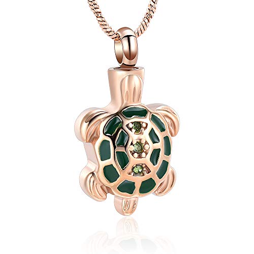 Yinplsmemory Cremation Jewelry for Ashes Turtle Urn Necklace for Ashes Keepsake Holder Memorial Jewelry for Women/Men - color: Rose gold