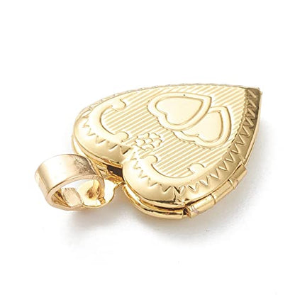 Beadthoven 10pcs Heart Locket Pendants Real 18K Gold Plated Heart Photo Frame Charms Photo Holder Memory Locket Pendants for DIY Necklace Jewelry Making - color: Gold-Heart-Double Heart