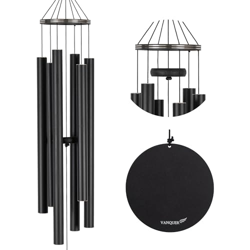 Vanquer Wind Chimes for Outside Deep Tone - 48'' Wind Chimes Outdoor Clearance, Deep Tone, Memorial WindChimes, Outdoor Décor, Wind Spinner, Sympathy Gift, Patio, Home Décor (Black) - size: 48" Black