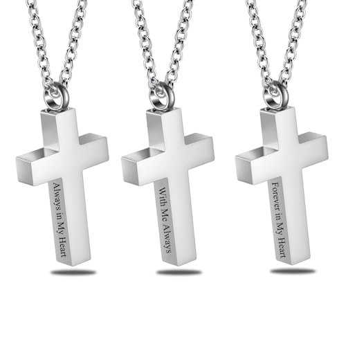 RIPFEVURN Cremation Jewelry Black Cross Urn Necklaces for Ashes for Women Men Human Ashes with Me Always Memorial Keepsake Pendant - color: 3pcs-Silver