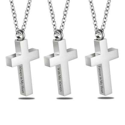 RIPFEVURN Cremation Jewelry Black Cross Urn Necklaces for Ashes for Women Men Human Ashes with Me Always Memorial Keepsake Pendant - color: 3pcs-Silver