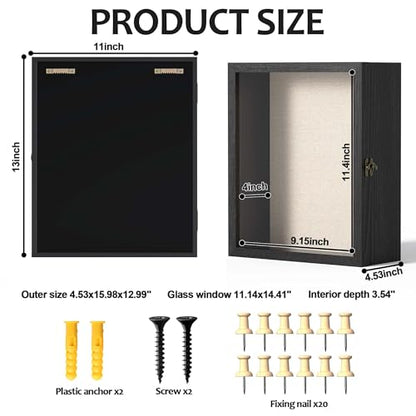 11x13 Shadow Box Frame with Acrylic Glass, Deep Large Shadow Boxes Display Cases for Tabletop and Wall Display, Memory Box for Keepsakes, Shadow Box for Flowers, Black with Linen Back - size: 11x13 in