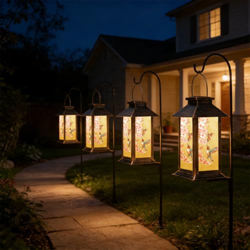 Outdoor Hanging Solar Light Iron Hummingbird Pattern Landscape Light Waterproof Design Perfect for Porch, Garden, Courtyard, and Patio Decor Birthday Gifts for Women Mom and Grandma - style: Hummingbird