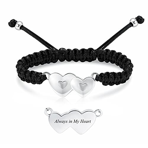 constantlife Double Heart Cremation Bracelet for Ashes for Women Stainless Steel Pendant Urn Memorial Jewelry Loved Ones Human Pet Funeral Keepsake Gift - color: Always in My Heart-Silver