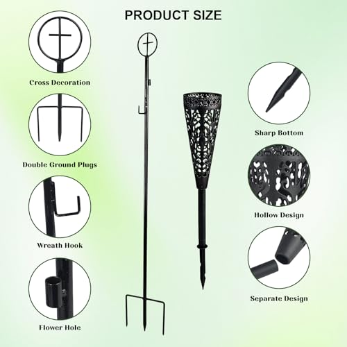 Cemetery Wreath Stand & Vase-38" Adjustable Metal Gravestone Wreath Holder | Christmas Wreath Hanger, Cross 3 Pronged Decor, Grave Headstone Flower Holder for Memorial Day Graveside Decor - size: 1pcs Wreath Holders+2pcs Cemetery Vase