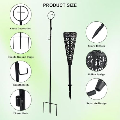 Cemetery Wreath Stand & Vase-38" Adjustable Metal Gravestone Wreath Holder - size: 1pcs Wreath Holders+2pcs Cemetery Vase