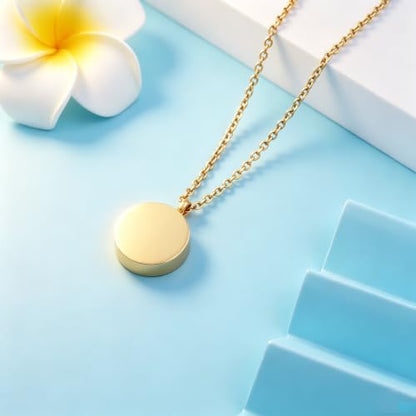 Round Pet Urn Pendant Necklace, Dog Paw Print and Bone Engraved Cremation Jewelry for Ashes, Stainless Steel Dog Keepsake Jewelry Urn Necklaces for Ashes for Women Men - color: Gold