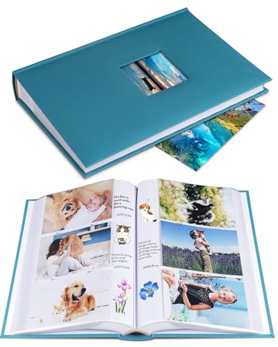 1DOT2 Photo Album for 4x6 Pictures with Writing Space, Blue | Holds 402 Photos,Linen Cover with Front Window, Acid-free Inner Pages, Ideal for Marriage Children Travel Family - color: Peacock Blue