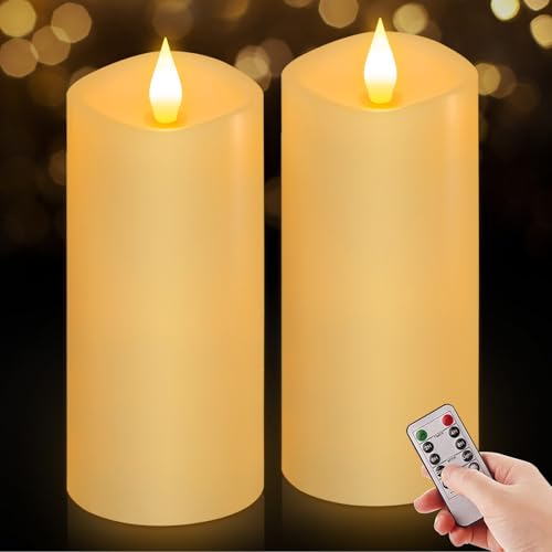 Flameless LED Candles 3"x7" Set of 2, Battery Operated with Remote & Timer, 600-Hour on 2 AA Batteries, Flickering Realistic Flame, Ivory for Indoor/Outdoor - color: Ivory, size: 3"x7" - 2 Pack