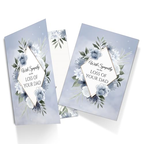 Sympathy Card for Loss of Dad Blue Floral Design with Printed Verse