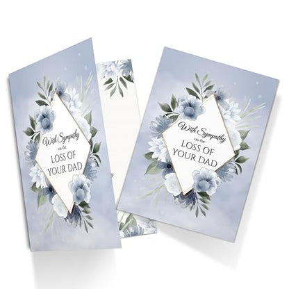 Sympathy Card for Loss of Dad Blue Floral Design with Printed Verse