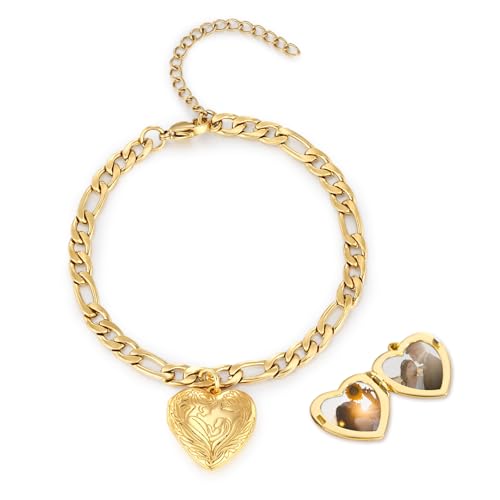TUGHRA Gold Locket Bracelet for Women, 925 Sterling Silver Heart Photo Bracelet Lockets Memorial Keepsake Jewelry Gift for Mom, Wife, Daughter Mother's Day Birthday - style: C-Mother and Daughter