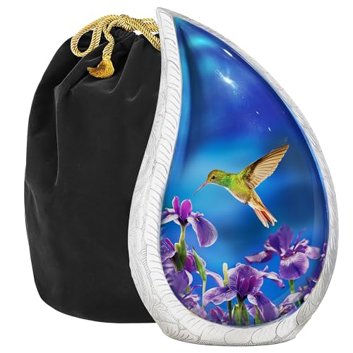 Trupoint Memorials Cremation Urns for Human Ashes Adult Female, Decorative Burial Urn for Men & Women – Large, Blue Hummingbird Teardrop - color: Blue Hummingbird, size: Large
