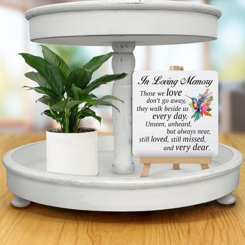 Memorial Decor in Loving Memory Quotes Hummingbird Wood Sign with Easel Hummingbird Decorations for Home Desk Shelf Table