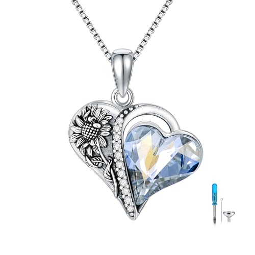 PELOVNY Urn Necklaces for Ashes of Loved Ones 925 Sterling Silver Personalized Heart Locket Urn Necklace Cremation Keepsake Memorial Jewelry Gifts for Women Men - color: Sunflower Urn