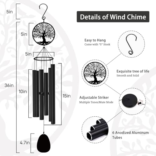 ASTARIN Memorial Wind Chimes for Outside Deep Tone, 36" Bereavement Gifts - size: 36”-Tree of life