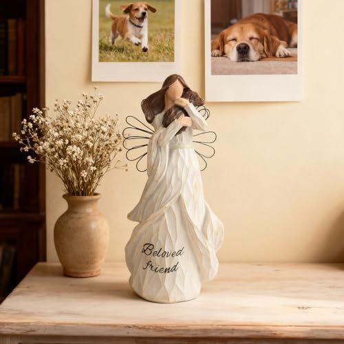 Angel Figurine with Dog – Pet Memorial Gifts, Puppy Lovers Home Decor, Sympathy Memorial for Loss of Companion, Friendship Gift for Women, Dog Mom Remembrance, Collectible Resin Figurine for Shelf - color: Beloved Friend
