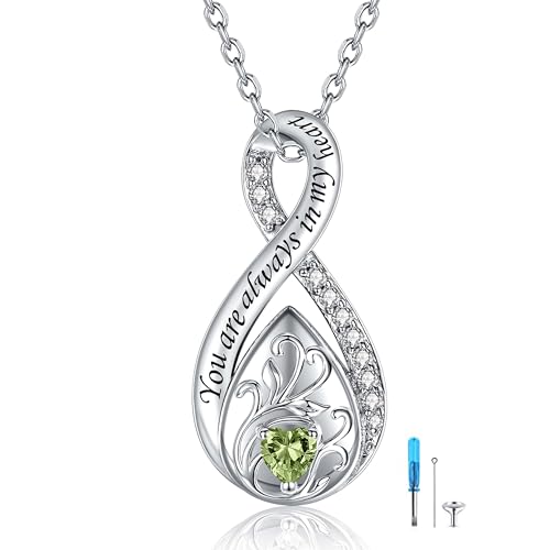 Sterling Silver Urn Necklace for Ashes for Women: Infinity Cremation Jewelry for Women - Ashes Keepsake Pendant Memorial Jewelry Gifts for A Loss of Loved Ones - color: olive