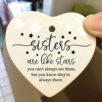 Sister Are Like Stars Keepsake Heart Ceramic Gift Birthday Gifts for Sister Gifts for Sister from Sister Best Friend Gift Good Friends Bestie Gifts for Women Her Long Distance - color: Sister Are Like Stars