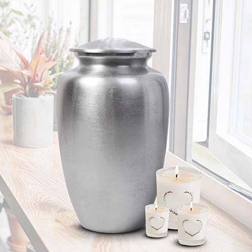 Lightnpro Decorative Cremation Urn for Human Ashes - Beautiful Elegant Hand Engraved Funeral Memorial with Secure Screw-Top Lid for Your Loved Ones Remains with Elegant Finish- 10 Inch Silver - size: 10" Plain
