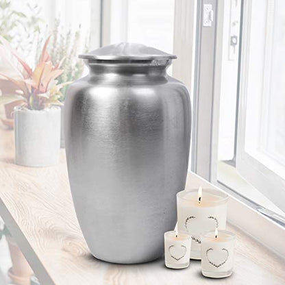 Lightnpro Decorative Cremation Urn for Human Ashes - Beautiful Elegant Hand Engraved Funeral Memorial with Secure Screw-Top Lid for Your Loved Ones Remains with Elegant Finish- 10 Inch Silver - size: 10" Plain