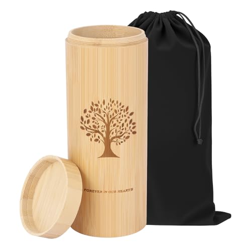 Medium Urn for Human Ashes Keepsake with Screw On Lid,Bamboo Cremation Urn for Adult Female Male Women,Scattering Tubes for Human Ashes with Tree of Life Pattern,3.5 * 9 Inches,1 Piece - size: Medium urn with threaded lid