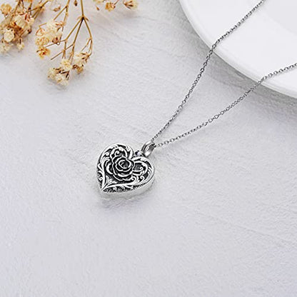 SOULMEET Cremation Jewelry for Ashes, Sterling Silver Urn Necklace for Ashes Women Men, Cherish Memories Cremation Jewelry to Keep Someone Near to You - color: B-Oxidation black Rose